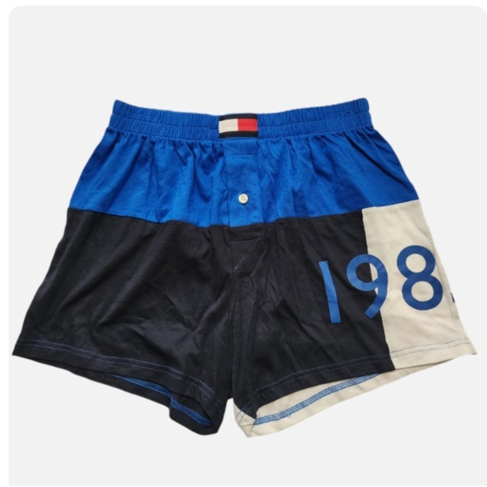 Tommy Hilfiger Men's Cotton Knit Boxer Button Fly Tag less Blue1985
